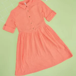 Pantaloons Junior Cotton Sleeveless Solid Dress - Coral