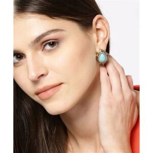 Youbella Gold Toned Silver Plated Stone Studded Teardrop Shaped Studs